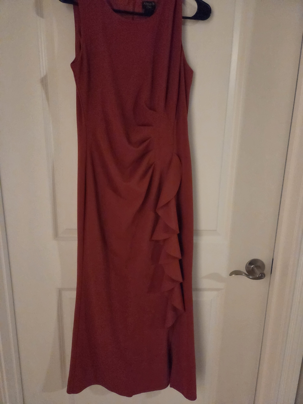 Sleeveless Rust Maxi Dress with Side Ruffle